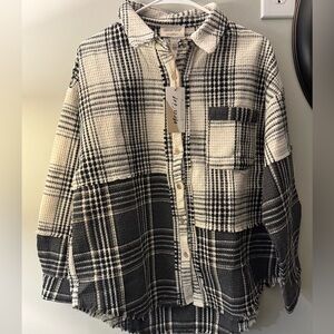 Black and White Checkered Button-Down Shirt